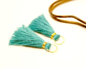 2 Emerald Green tassels, tassel gold tassel 35 mm cotton tassel Turquoise Pompom tassels handmade tassel for jewelry, tassel charm