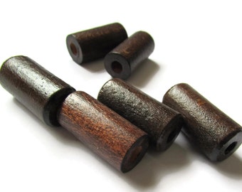 12 26mm Large Wood Beads Brown Beads Tube Beads Vintage Wood Beads Macrame Beads Chunky Beads Barrel Beads