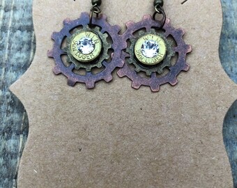 Gear Bullet Brass Earrings