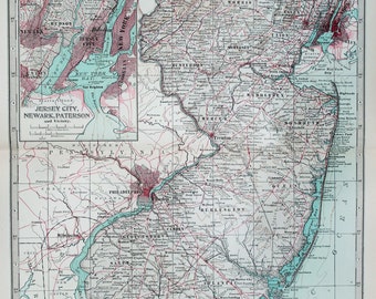 Antique Map : New Jersey, USA, US State Map. Encyclopedia Britannica, 1890s (72)
