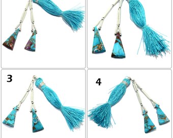 Appealing Matched Pair Triangle Shape PURPLE-SKY Mojave Copper Turquoise Smooth Briolettes, Jewelry Making Findings Rare Items at Low Price