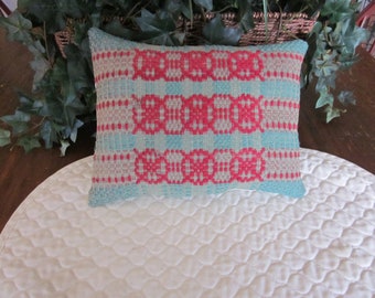 Primitive Antique Coverlet Pillow, Red & Green
