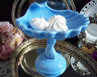 Imperial Glass Blue Milk Glass Compote - Blue Milk Glass Compote - Blue Milk Glass Pedestal Bowl - Vintage Wedding - Something Blue