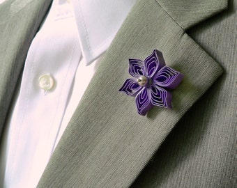 Violet Purple Lapel Pin, Purple Pinback, Pushback Pin, Mens Lapel Flower