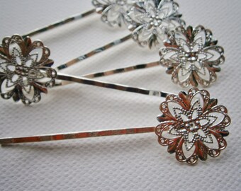 6 Silver Plated Filigree Bobby Pin 63mm.