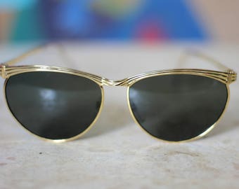 Gold Oval Cateye 80's Sunglasses