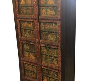 Antique Armoire India Cabinet Chest Ganesha Hand Painted Ancient Spirituality Design RESORT HOTEL DESIGN