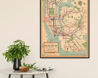 New York City subway system map - NYC subway map, vintage map restored, fine print