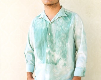 Vintage mens tie die pleated breast cropped sleeve shirt - green . . . "Like" our fb page for 10% discount