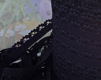 5yds Elastic Picot Lace Stretch Black Skinny 3/8" scalloped edge Picot Edging Headbands Sewing lingerie Underwear Elastic Trim