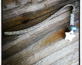 Bookmark silver charm beads butterfly, blue Tahitian Pearl and Star
