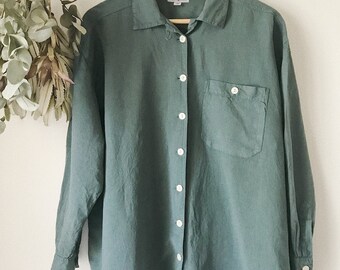Forest Green Linen Button Up Shirt