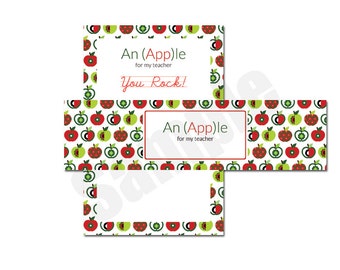 Apple iTunes Gift Card for Teacher Appreciation Tag and Wrap Around Instant Download Printable