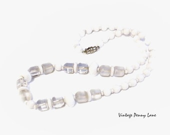 Vintage Glass Bead Necklace, White / Frosty
