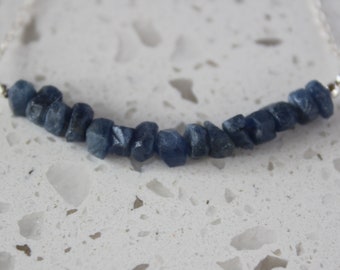 Raw Sapphire Necklace, All Natural Sapphire Necklace, Sapphire Rough Necklace, Gemstone Bar Necklace, sapphire Choker, September Birthstone