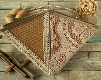 Burlap wedding decor, autumn weddings, rustic banner, burlap garland, fabric bunting, burlap lace banner, rustic wedding, rustic decorations