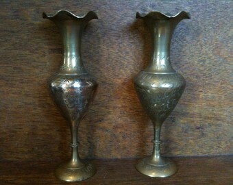 Vintage English Brass Pair of Vases Pot Container Display Mantlepiece Gift circa 1920-40's / English Shop