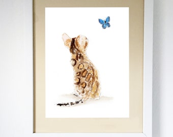 Bengal Cat & Butterfly, Art Print Unframed Print #131