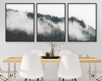 Minimalist Forest Print, Tree Wall Art, Set of 3 Forest Print, Green Forest Printable, Nature, 3 Piece Wall Art, Modern Home Decor, Poster