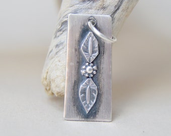 Sterling Charm . Unique Design . Hand Stamped . Tag Charm. Rustic . Earthy . Boho .