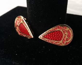 Tear Drop Pink/Red Roccoco Earrings