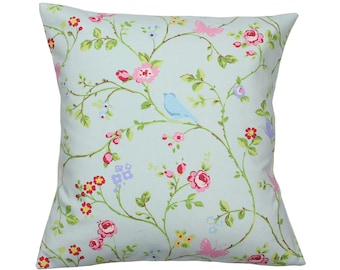 Seafoam Bird Trail Clarke and Clarke Floral Fabric Vintage Shabby Chic Cushion Cover