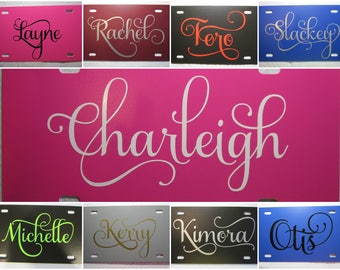 Personalized License Plate ~Choose your Plate & Lettering Color~ ONE NAME | fancy | curly | vine | custom license plate | solid | vanity |
