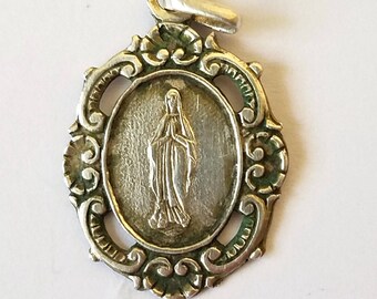 Antique Art Nouveau Sterling Lourdes Medal Pendant France