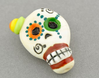 Day of The Dead Sugar Skull Lampwork Glass Bead