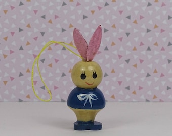 Vintage Easter bunny ornaments 1960s wooden pink blue pastel