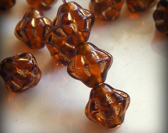 Czech Glass Saturn Beads 6mm Flying Saucer UFO Dark Topaz Gold (15pk) SRB-6x5S-DTG