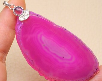 Huge Pink Madagascar Agate Sterling Silver pendant (#J1741)
