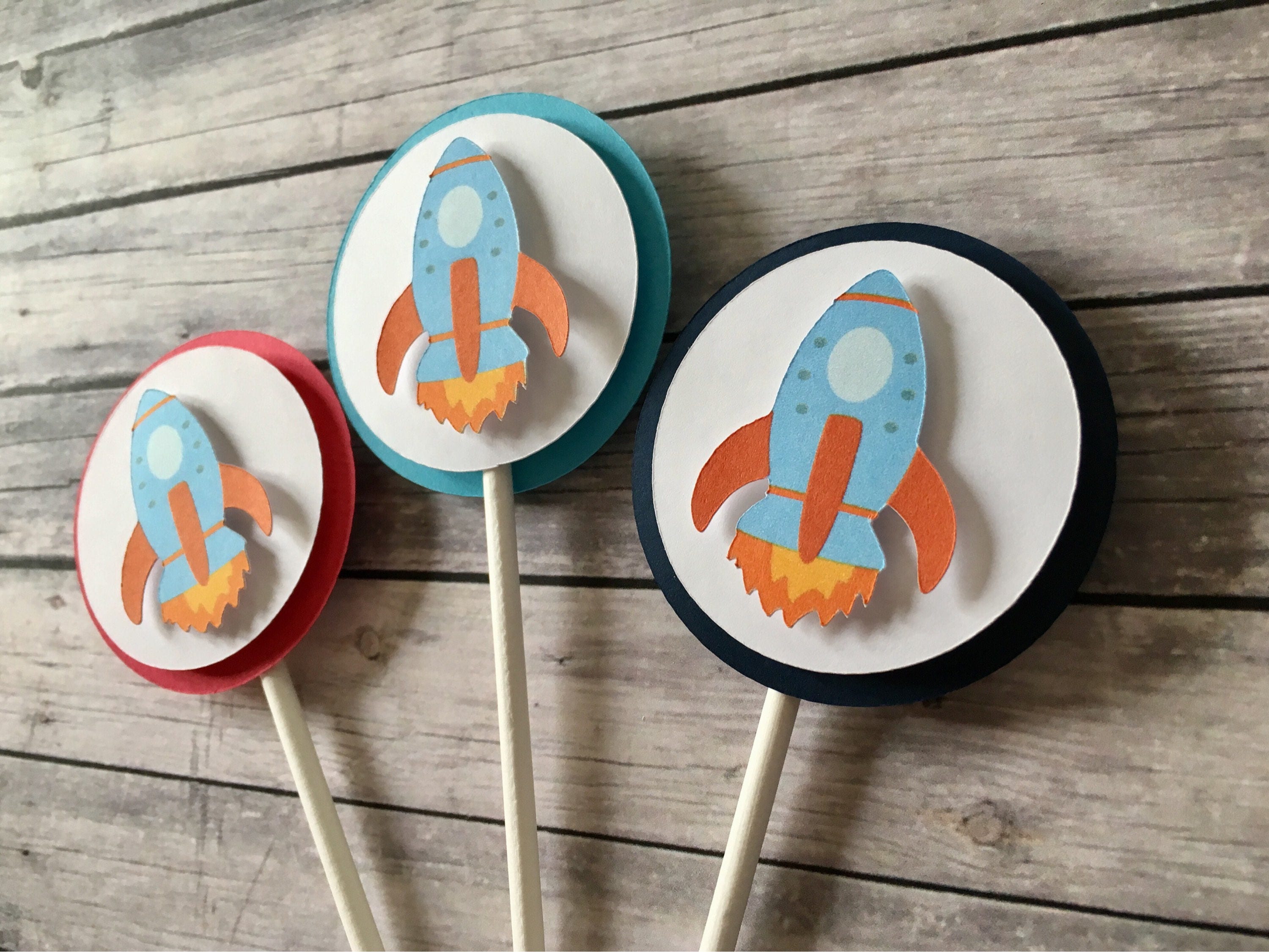 Rocket Ship Cupcake Toppers Blast Off Transportation Theme
