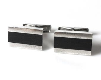 Allan Adler Rectangle Sterling Silver Wood Cufflinks