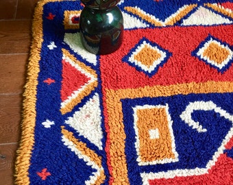 tapis tissés à la main mi siècle tapis rouge rouille brun bleu blanc tapis Vintage Home décor bohème salon moderne décor boho chic tapis de sol
