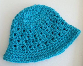 Bright Blue Sun Hat, Crochet Baby Hat, Newborn Hat, Baby Hat, Blue Hat, Baby Hat, Baby Girl Hat, Summer Sun Hat
