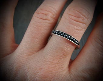 petite hematite sterling stack ring