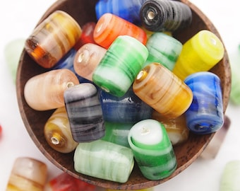 20 Barrel Beads Glass Assorted Colour Mix size 12 x 8mm