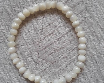Mother of Pearl Beaded Bracelet with Sterling Silver Accent Bead