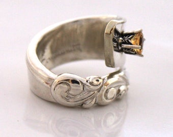 Spoon Ring with CITRINE Gemstone - SOUTH SEAS 1955 - Vintage Silverware Spoon Ring, Spoon Jewelry - Ready To Ship - Made In Usa - Size 7.5