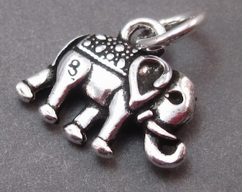 Sterling Silver Elephant Charm, Elephant Pendant, Bracelet Charm, Necklace Charm with Sterling Silver Jump Ring