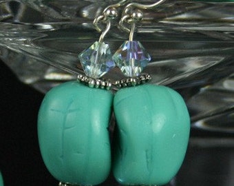 Nantucket Vintage Turquoise Carved Beads Earrings