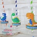 12 Personalized Dinosaur Themed Party Cups with Lids and Straws!