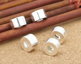 2 Sterling Silver Round Beads, Sterling Silver Spacer Beads, 925 Sterling Silver European Beads, Sterling Big Hole Bead - TF166