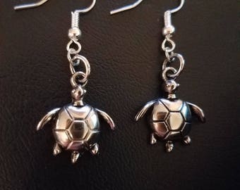 Silver Turtle Dangle Earrings