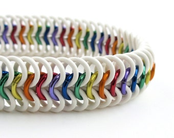 LGBT bracelet, gay pride bracelet, rainbow jewelry, stretchy chainmail bracelet