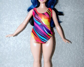 Swimsuit for Curvy Barbie fashionista fashion doll clothes bathing suit Retro Rainbow A4B180 READY To Ship colorful