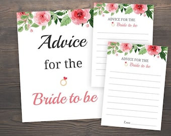 Advice for the bride to be, Bride Advice Sign, Bride Advice Cards, Floral Advice Cards for Bride and Groom, Bridal Shower Advice, J003