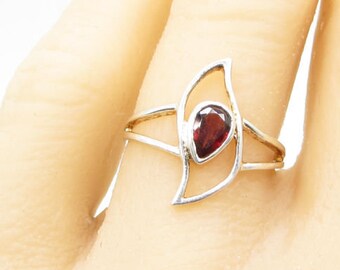925 sterling silver - faceted red garnet tear drop solitaire ring sz 7 - r1207