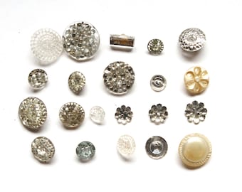 Supplies - Shabby Glass Button Lot, Mirrored buttons, clear glass buttons, vintage buttons, glass buttons, pearl glass buttons, LOT 1